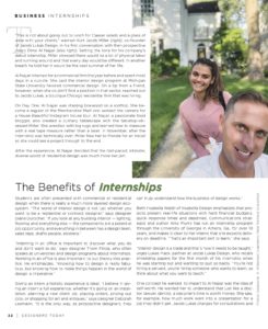 Designers Today magazine, March 2021, article discussing internships, page two